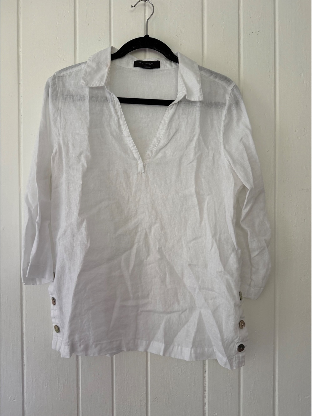 Tahari White 100% Linen Long Sleeve Tunic Shirt Size S
